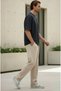 Beige Baggy Wide-Leg Waist Elastic Pocket Detail Piqué Pants - 6