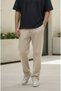 Beige Baggy Wide-Leg Waist Elastic Pocket Detail Piqué Pants - 4