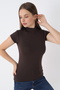 Women's Bitter Brown Short Sleeve Turtleneck Bodysuit - 2