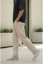 Beige Baggy Wide-Leg Waist Elastic Pocket Detail Piqué Pants - 7