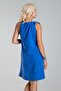 Women's Hem Trim Halter Neck Pocketed Cotton Textile Dress Cobalt Blue - 5