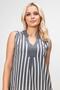 Gray Ecru Striped Pocketed 100% Cotton V-Neck Sleeveless Dress - 6