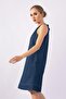 Women's Indigo Blue Halter Neck Slim Denim Dress - 4