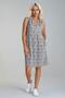 Women's Printed pocketed linen-look woven cotton dress - black geometric pattern