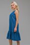 Women's Indigo Color Drawstring Pocket Sleeveless Denim Woven Dress - 5