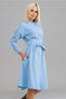 Women's Blue Color Pocket Stand Collar Belted Cotton Shirt Dress - 4