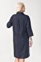 Women's Casual Woven Fabric Dress with Collar and Pockets, 3/4 Sleeves, Non-Shrink, Anthracite - 6