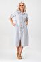 Women's striped cotton button-down shirt dress with pockets - blue & ecru - 2