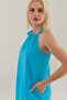 Women's Blue Color Halter Neck Pocket Cotton Dress - 3