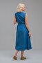 Women's Indigo Double Breasted Belted Slit Maxi Length Men's Collar Jeans Dress with Pockets - 6