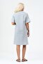 Women's Pocketed V-Neck Short Sleeve Cotton Dress Blue Ecru - 5