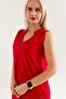 Women's Red Color Pocket Washed Cotton Lycra Dress - 2