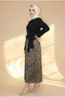 Leather Looked Pleated Leopard Trousers Skirt with Elastic Waist - 4