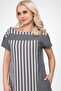Women's Striped Plain Fabric with Pockets Combined with Cotton Fabric Slit Dress Gray Ecru1 - 6