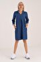 Women's Blue Pocket 3/4 Sleeve Washed Cotton Legendary Denim Dress - 3