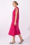Women's Fuchsia Color Pocketed Shoulder Gathered Slit V-Neck Linen Look Cotton Dress - 2
