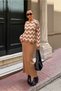 Women's Half-High Collar Zigzag Pattern Sweater and Sleeveless V-Neck Long Dress Bottom-Top Knitwear Set Camel