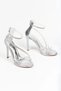 Women's Silver Metallic Double-Strapped Back-Zipper Ankle-Length Stylish Evening Dress Shoes with Drop Stone Platform - 4
