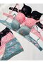 Women's Padded and Supported Floral Pattern Petrol Green&Pink&Black 3-Piece Set Boxer Type Underwear Set