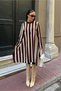 Women's Crew Neck Long Sleeve Asymmetrical Hem Striped Loose Short Knit Dress Brown - 6
