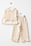 3-Piece Girls' Top and Bottom Set with Muslin Vest and Ruffle-Cuffed Trousers, Cream - 5