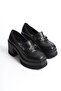 Women's Guzi Black Leather Buckle 8 cm Heeled Platform Shoes - 4