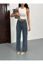 Women's High-Waisted Special Design Blue Wide-Leg Pants - 2