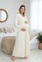 Women's Beige Jacquard Shawl Collar Full Length Short Sleeve Special Design Maternity Nightgown Nightdress Set