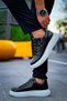 Kb309 Men's Daily Lace-Up Zippered Croco Patterned Leather Sports Sneaker Shoes Cbt - Black - 6