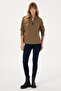 Women's Light Khaki Zippered Mock Neck Fleece Sweatshirt 50316714-Vr183 - 4