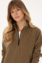 Women's Light Khaki Zippered Mock Neck Fleece Sweatshirt 50316714-Vr183 - 2