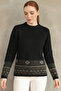 Women's Black Ethnic Pattern Soft Knitwear Sweater and Neck Collar Set of 2 - 3