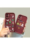 iPhone 16E Compatible Christmas Festival Pattern Burgundy Silicone Anti-Fall Case - 7