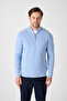 Monica Men's Baby Blue Thessaloniki Knitted Half Zipper Mock Neck Regular Fit Sweater - 2