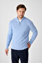 Monica Men's Baby Blue Thessaloniki Knitted Half Zipper Mock Neck Regular Fit Sweater - 3