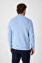 Monica Men's Baby Blue Thessaloniki Knitted Half Zipper Mock Neck Regular Fit Sweater - 8