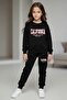 Girls' California Printed Crew Neck Tracksuit Set – Black & Gray