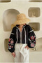 Women's Black Balloon Sleeve Embroidered Cotton Blouse - 2