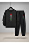Children's Set (Sweatshirt - Tracksuit) Boys' Crew Neck Vi̇tes B Printed 3 Thread Raised