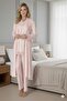 Women's Shawl Collar Lace Maternity Pajama Set with Dressing Gown, 3-Piece Pajama Set - 3