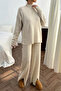 Women's Knitwear Two-Piece Set – High Collar Y Slit Wide Leg - 2
