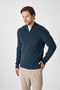 Monica Men's Dark Green Thessaloniki Knitted Half Zip Mock Neck Regular Fit Sweater - 6