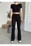 Women's Crop Blouse Leggings Basic Set Zyn-58842