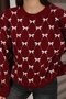 Round Crew Neck Bow Tie Bowknot Argyle Jacquard Long Sleeve Standard Fit Knitwear Sweater - 7
