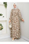 Leaf Patterned Viscose Dress - Cream - - 2