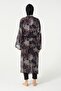 Women's Leaf Patterned Belted Chiffon Pareo - 2632-25 Black - 7