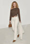 Women's Brown Asymmetrical 100% Cotton Long Sleeve Blouse - 2