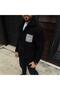 Men's Black Plush Zippered Regular Fit Wersoft Fleece Fabric with Mock Neck Embroidery Details - 3