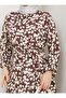 Leaf Patterned Viscose Dress - Brown - - 6