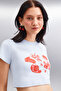 Serene Women's Short Sleeve Printed Crop Blue T-Shirt - 3